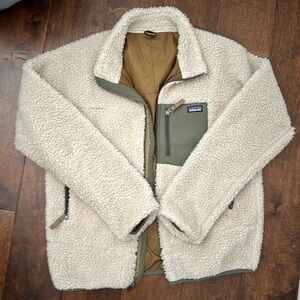 Kids Patagonia Retro X Fleece Jacket, Natural w/Coriander Brown, Size XXL